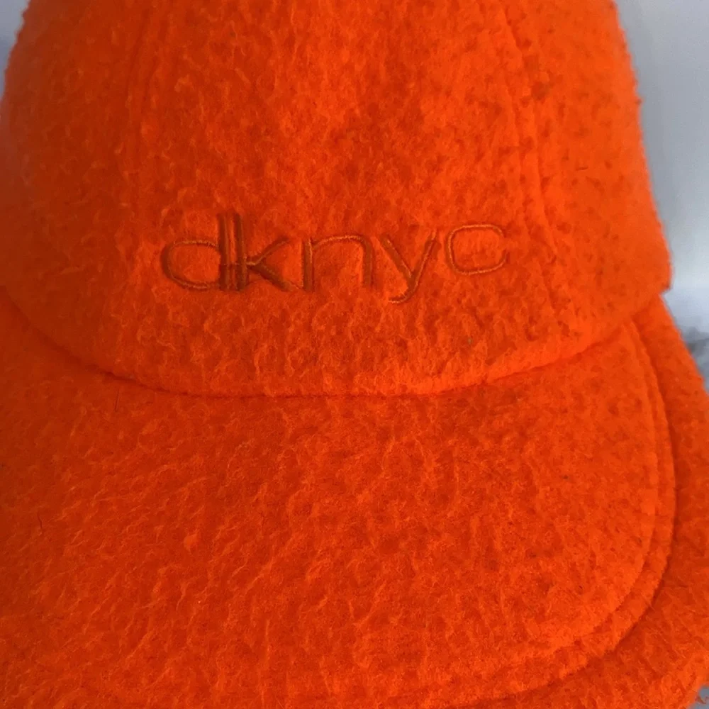 Vintage Donna Karan New York 6 Panel Orange Fuzzy Fleece Adjustable Strap OS